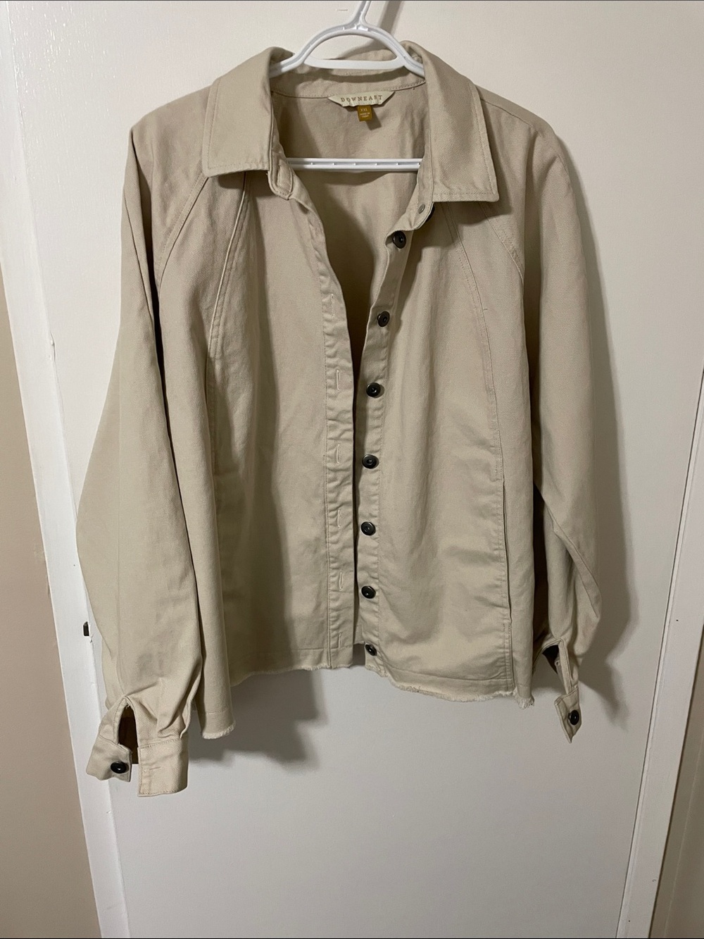 DownEast Beige Denim Jacket with Raw Hem Size XXL